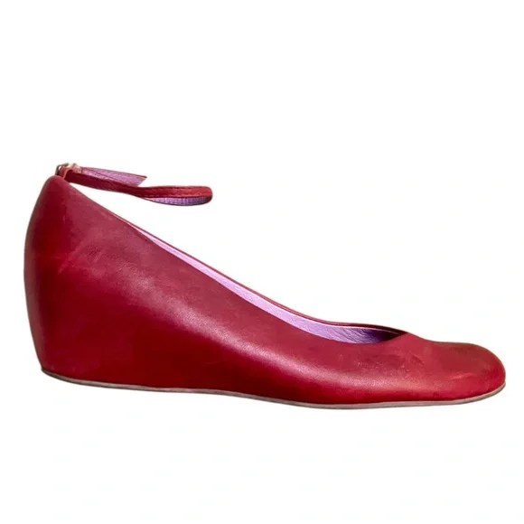 Jeffrey Campbell Maude Red Leather Wedge Shoes Rounded Toe Women's Size 9.5M - Picture 2 of 8